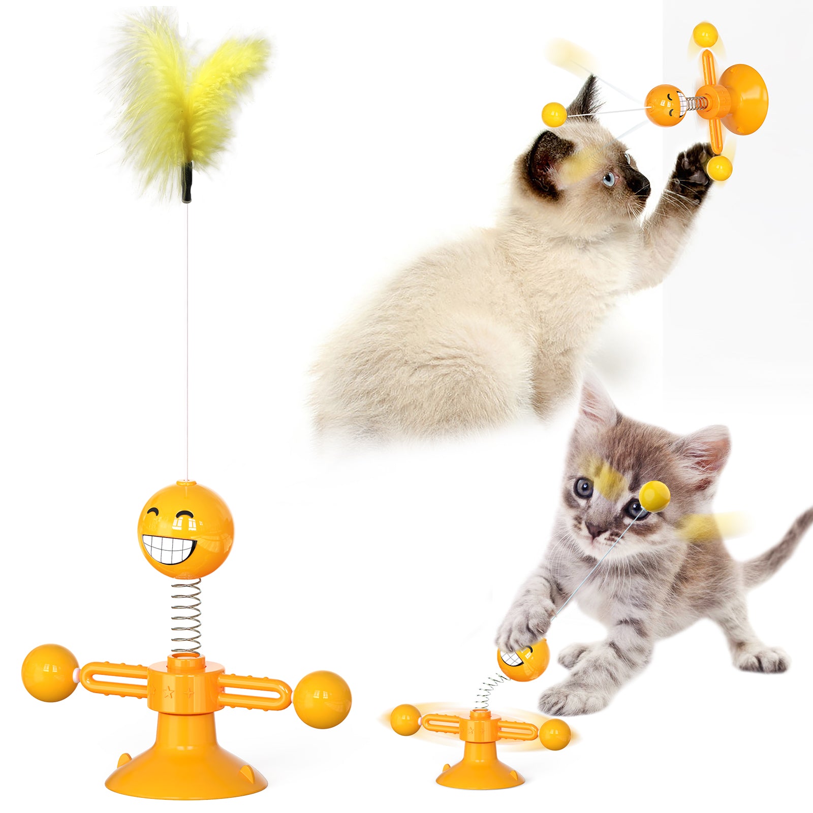 ZH-08 Rotating Windmill Spring Figure Cat Toys with Feathers Interactive Cats Ball Toys Funny Exercise Kitten Teaser Toys for Indoor Pets - Orange ZH-08 Rotating Windmill Spring Figure Cat Toys with Feathers Interactive Cats Ball Toys Funny Exercise Kitten Teaser Toys for Indoor Pets - Orange